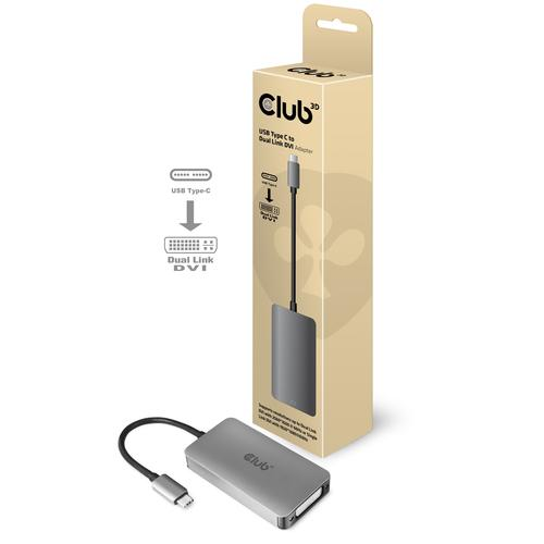 CLUB3D ADATTATORE ATTIVO USB TYPE-C A DVI DUAL LINK SUPPORTA RISOLUZIONE 4K 30HZ GRIGIO